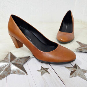 Ecco Shape 55 Plateau pumps amber cognac brown leather heels women's size 37